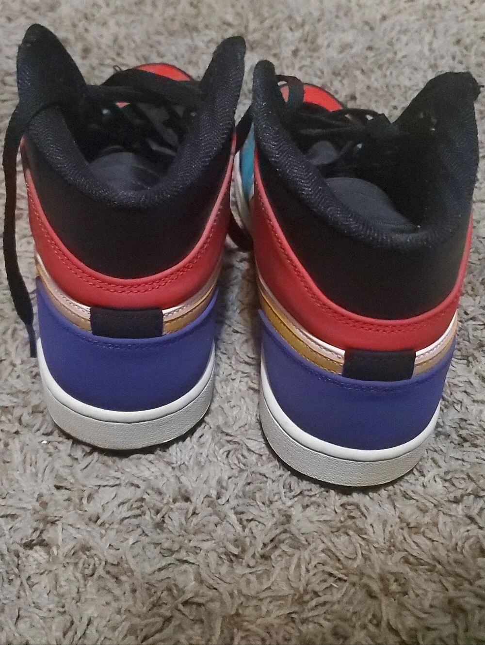Nike Mens Jordans High-Top Sneakers - Red, Blue & Gold Trim